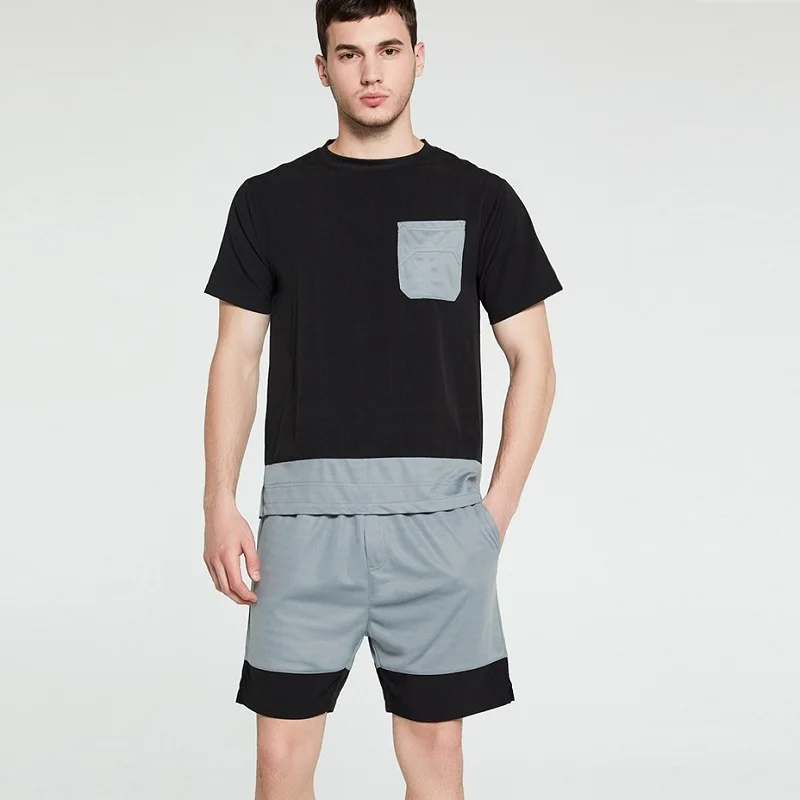 

Tracksuit 2 Piece Set Large Size Sports Suit Men's Spring and Summer Contrast Color Pullover T-shirt Shorts Two-piece Set