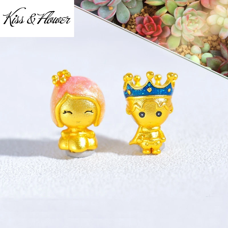 

Золотая бусина KISS & FLOWER, 24 карата, принцесса, принц, для самостоятельного изготовления браслетов для девочек и детей, детские украшения, аксессуары оптом, AC77