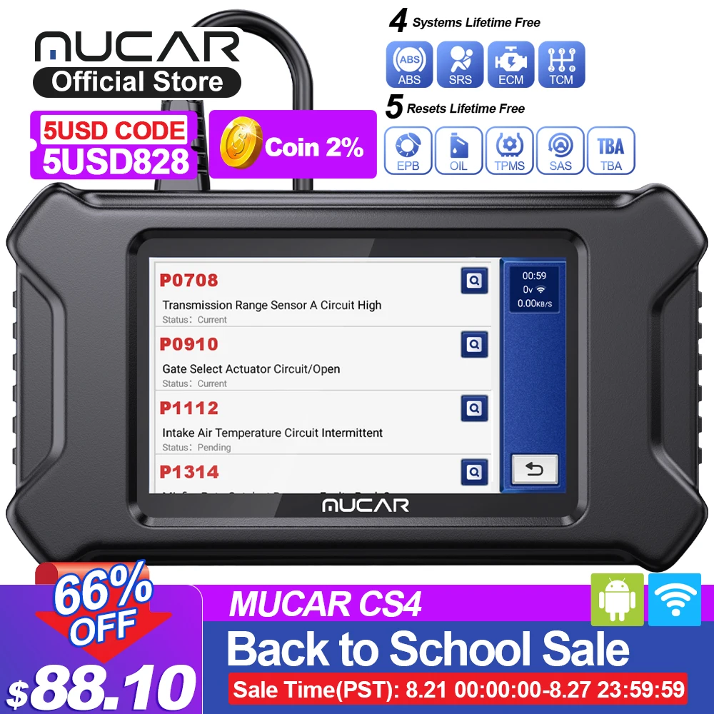 Диагностический сканер MUCAR CS4/CS6 OBD2, прибор для считывания кодов двигателя из АБС-пластика, SRS, TCM, TPMS, для масла, EPB, SAS, TBA, TPMS, ABS