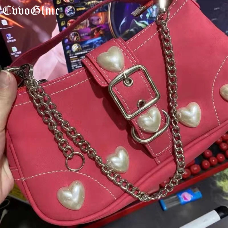 

Punk Vintage Shoulder Baguette Bags Female Handbags and Pruse Designer Rose Pu Leathre Y2K E Girls Crossbody Underarm Bag Women