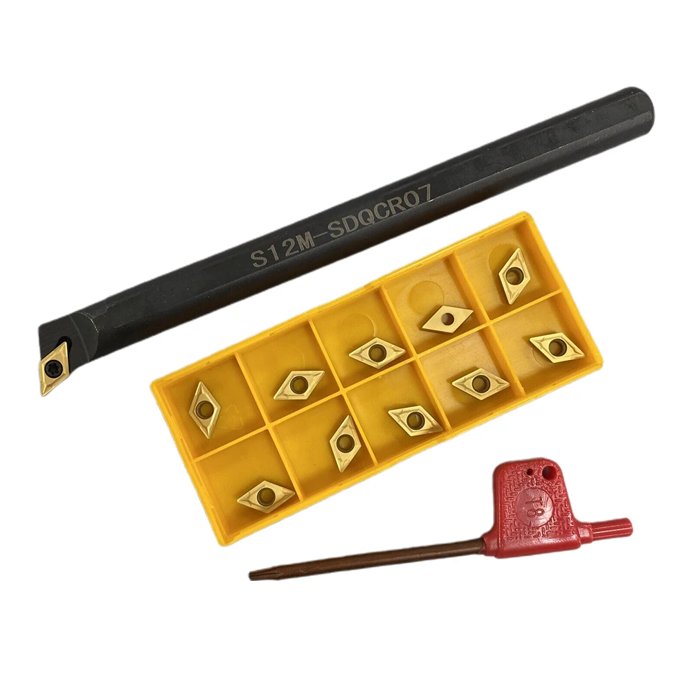 

S12M-SDQCR07 Lathe Boring Bar Turning Tool Holder T8 Wrench DCMT070204 735 Insert Set For Metalworking Tools Accessories