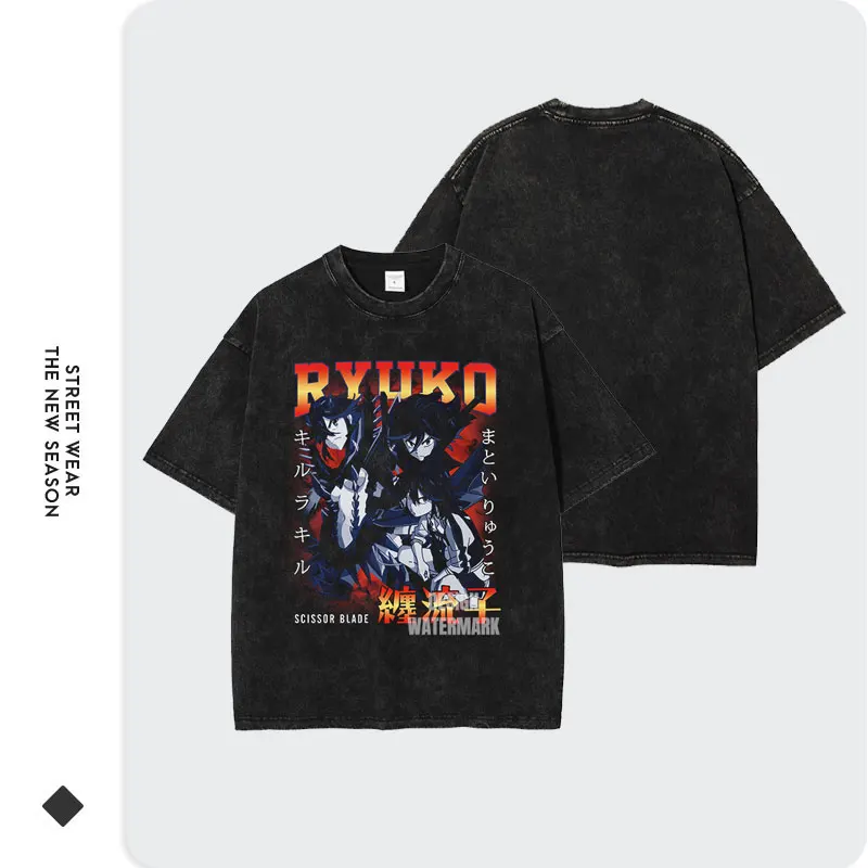 Футболки с аниме K-Kill La Kill винтажная потертая футболка Matoi Ryuuko уличная в стиле
