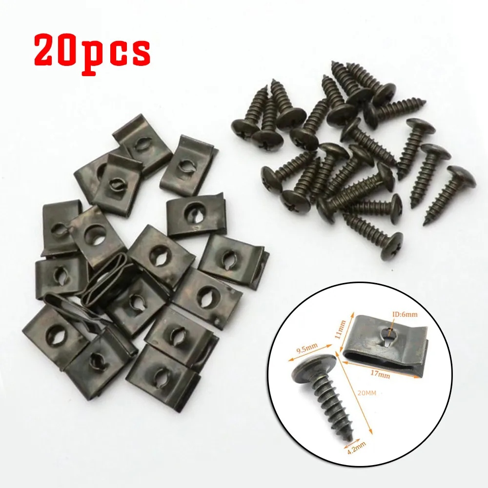 

20Set Metal U-Type Clip With Screw Car Motorcycles Scooter Bumper Fender Trim Panel Fasteners Anti-rust Protection Clip