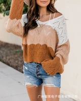 casual women tops long sleeve contrast sweater 2022 spring autumn new cutout loose pullover shirt knit fashion streetwear tops