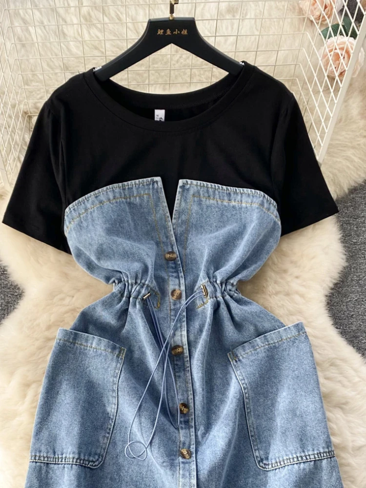 Женское джинсовое платье-трапеция