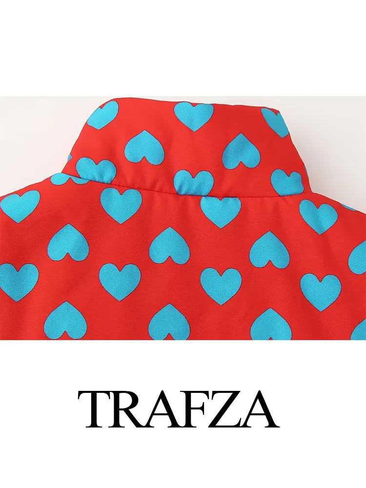 Женский хлопковый костюм TRAFZA повседневный пиджак на молнии с принтом сердечек и