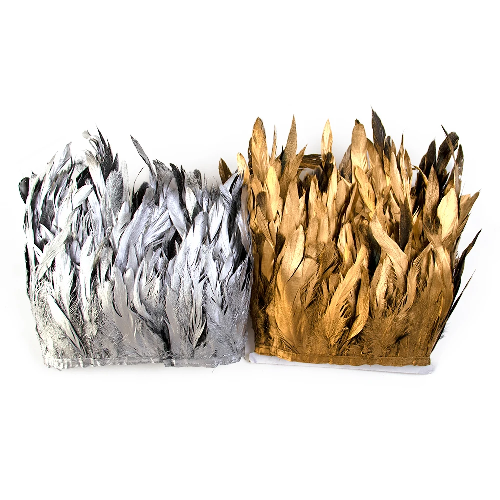 

1M/2Meter Gold Silver Chicken Rooster Feathers Trim DIY Craft Wedding Party Cock Plumes Ribbon Sewing Dress Festival Accessories