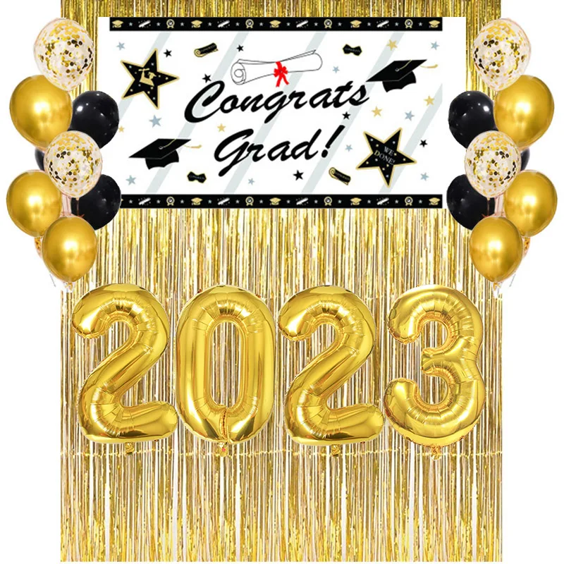 

Tinsel Curtains Class of 2023 Graduation Party Decoration Photo Booth Props Bachelor Cap Grad Congrate Graduated Supplies