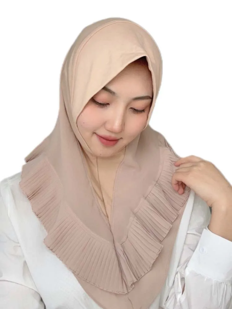 Muslim Women Plain Double Chiffon Khimar Hijab Caps Scarf Headcover Prayer Garment Headscarf Dubai Saudi Turkey Malay Turban