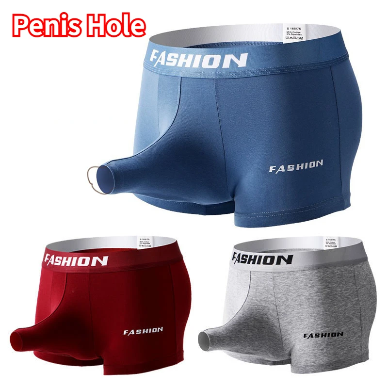 Man Sexy Open Front Boxers Bulge Elephant Nose Underwear Long Penis Pouch Briefs Slip for Gay Foreskin Modal Enhance Underpants