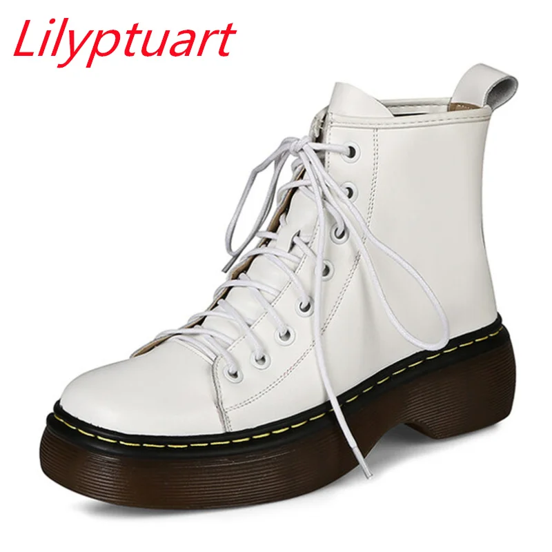 

LILYPTUART Ankle Boots 2022 Spring and Autumn Fashion Classic British Style Thick Bottom Luxury Women's Boots Genuine Leather