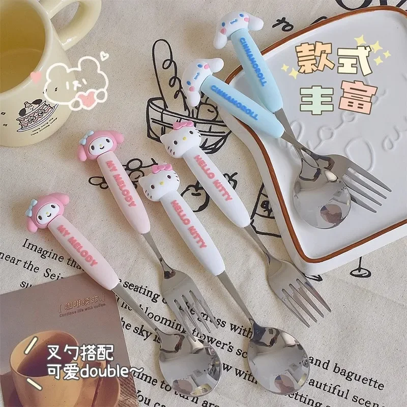 Sanrio Hello Kitty Cinnamoroll Melody Аниме Набор Столовых Приборов Из Нержавеющей Стали