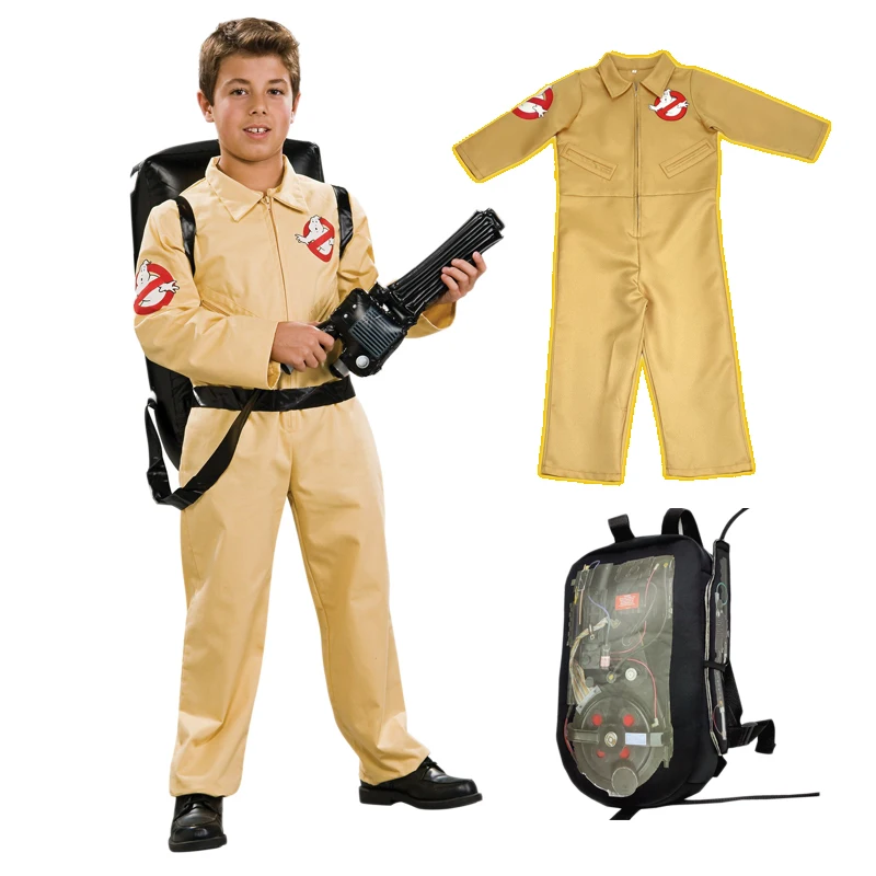 Purim Carnival Cosplay Halloween Costumes For Boys Kids Ghostbusters Cosplay Jumpsuit Bag Movie Role Play Party