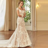 mermaidtrumpet romantic wedding dresses sweetheart court train lace appliques long sleeves see through llusion bride gowns