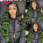 Омбре зеленый хайлайтер цветной фронтальный парик тела Волнистые парики Remy 180% человеческие волосы парики для женщин Красочные зеленые парики