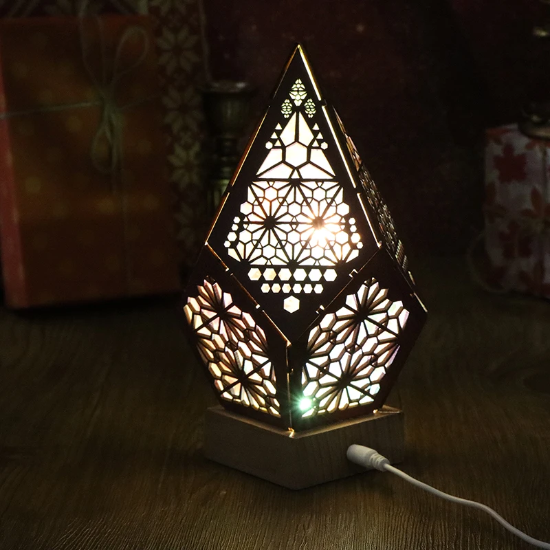 

Floor Lamp Colorful 3D Projection Lamp Bedside Living Room Lamp Wooden Bohemian Light Indoor Lighting Decorative Art Crafts