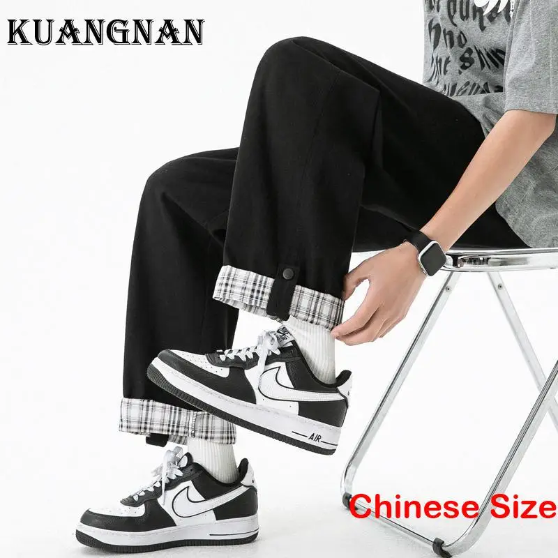 

Мужские клетчатые спортивные брюки KUANGNAN, корейские модные спортивные штаны, мужские брюки для бега в стиле Харадзюку, 2XL, весна 2023