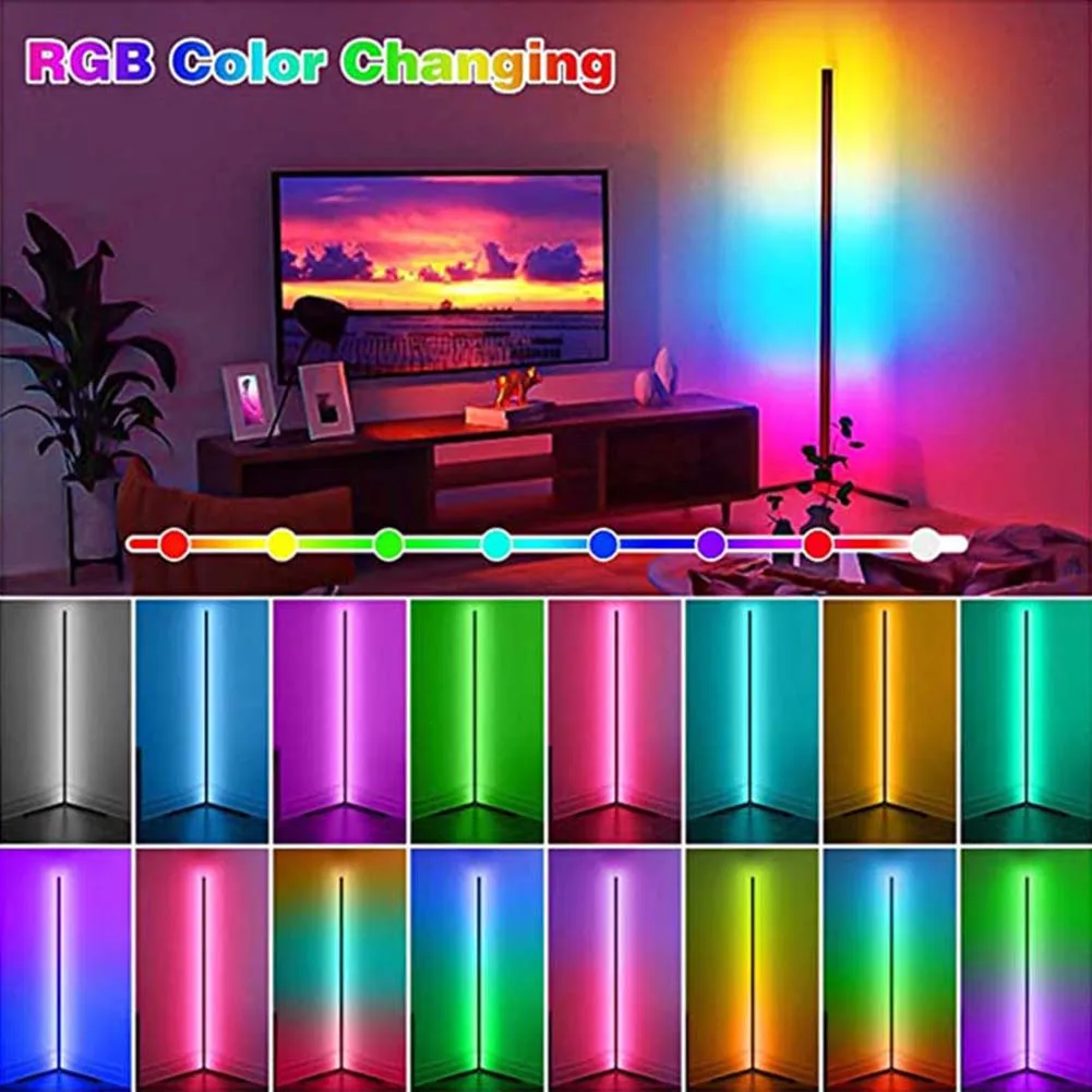

Современная светодиодсветодиодный напольная лампа RGB, цветной угловой напольный светильник для гостиной, спальни, прикроватный ночник с ди...