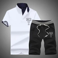 mens tracksuit polo shirt shorts gym fitness casual sports suit male printed jogging sport wear fashion workout set men fashion