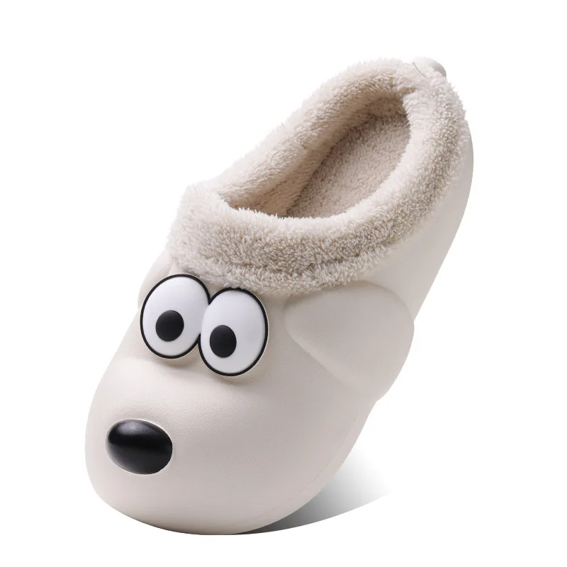 Women's Cute Puppy Slippers Winter Unisex Waterproof Slides Comfortable Warm Home Shoes Thick Bottom Non-Slip Fleece Slippers