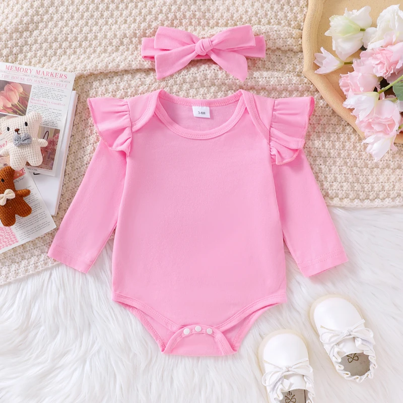Baby Girl Fall Outfits Solid Color Romper Cow Pattern Print Ruffles Suspender Skirt Headband 3Pcs Clothes Set