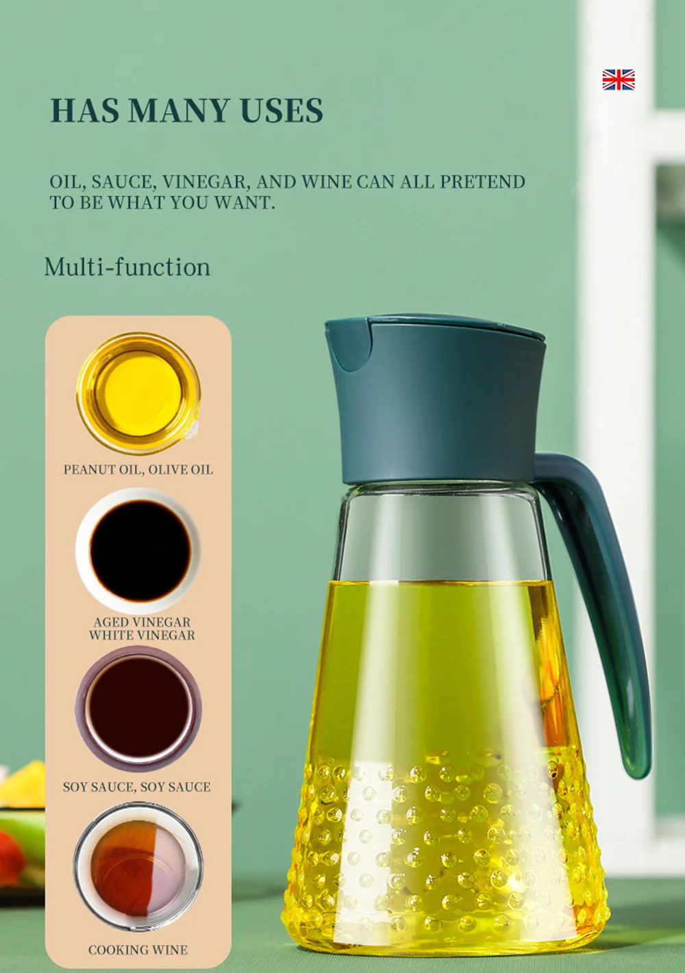 

Large Capacity Multifunctional Glass Bottle Oil Control Kitchen Utensils Transparent Soy Sauce Olive Oil Seasoning Bottle
