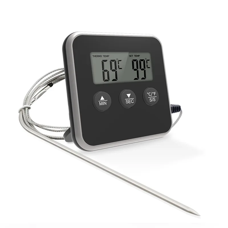 electronic digital lcd food thermometer probe bbq meat water oil cooking temperature alarm cooking timer kitchen tool free global shipping