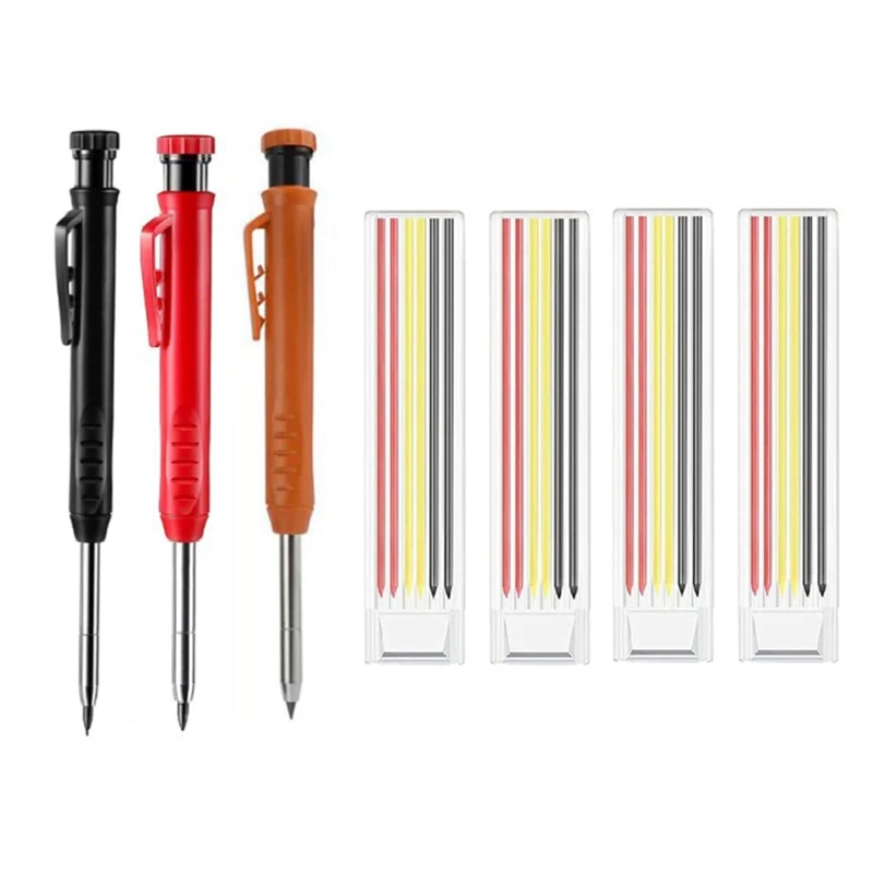 

Solid Carpenter Pencil Set with Refill Leads Built-in Sharpener Deep Hole Mechanical Drawing Pencil Woodworking Tool