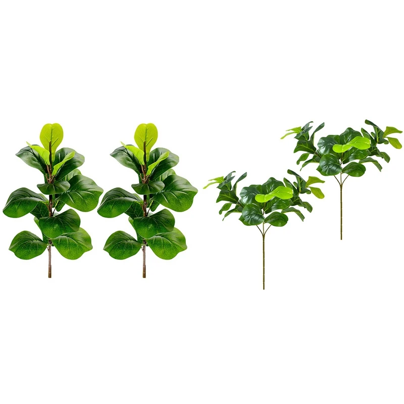 

4X Artificial Plants Fiddle Leaf Fig Faux Ficus Lyrata Tree Fake Green Bushes Greenery For Garden Porch Window Box Decor