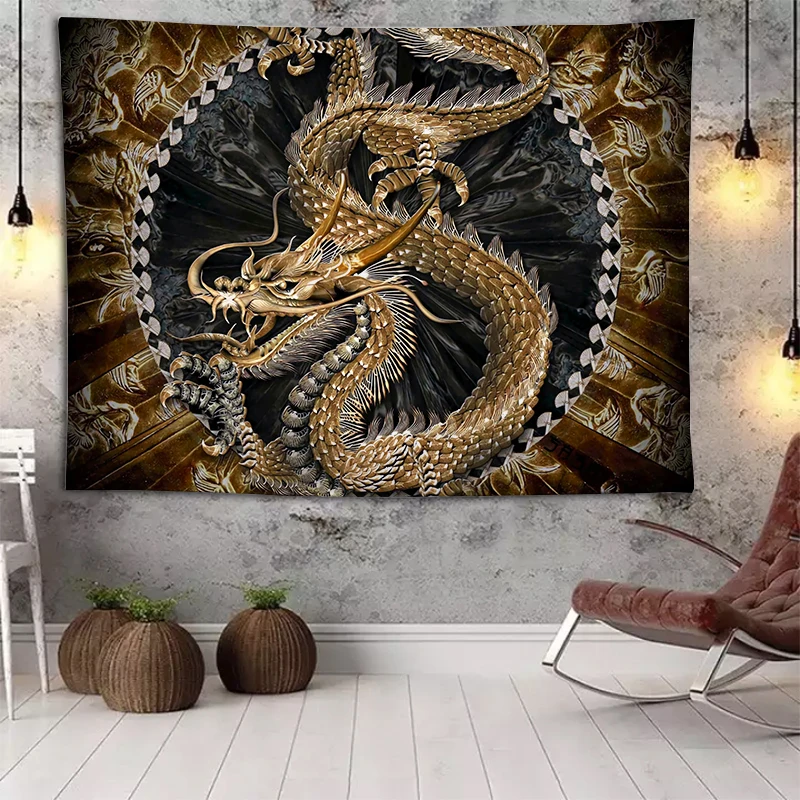 Настенный гобелен с драконом богемный настенный китайским золотым Драконом для