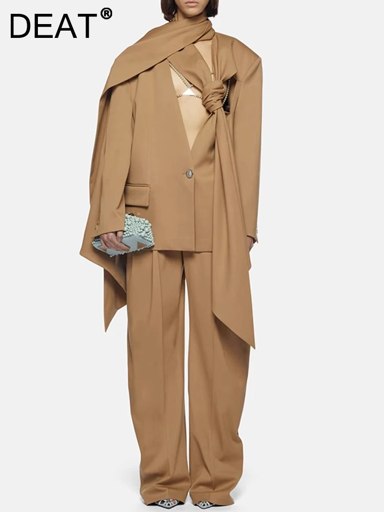 Женский блейзер на одной пуговице DEAT однотонный пиджак с воротником-шарфом и