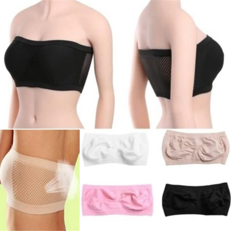 

Lady's Sexy Strapless Crop Top Bra Bandeau Boob Tube Brassiere Summer Breathable Mesh Invisible Strapless Chest Wraps Tube Tops