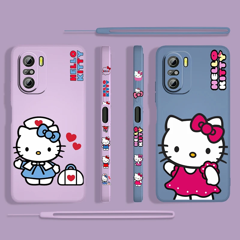 

Gift Hello Kitty Girl Cute For Xiaomi Redmi K50 Gaming 10X 9 9A 9T 9AT 8 8A 7 6A 5A 4X Pro NFC 4G 5G Liquid Left Rope Phone Case