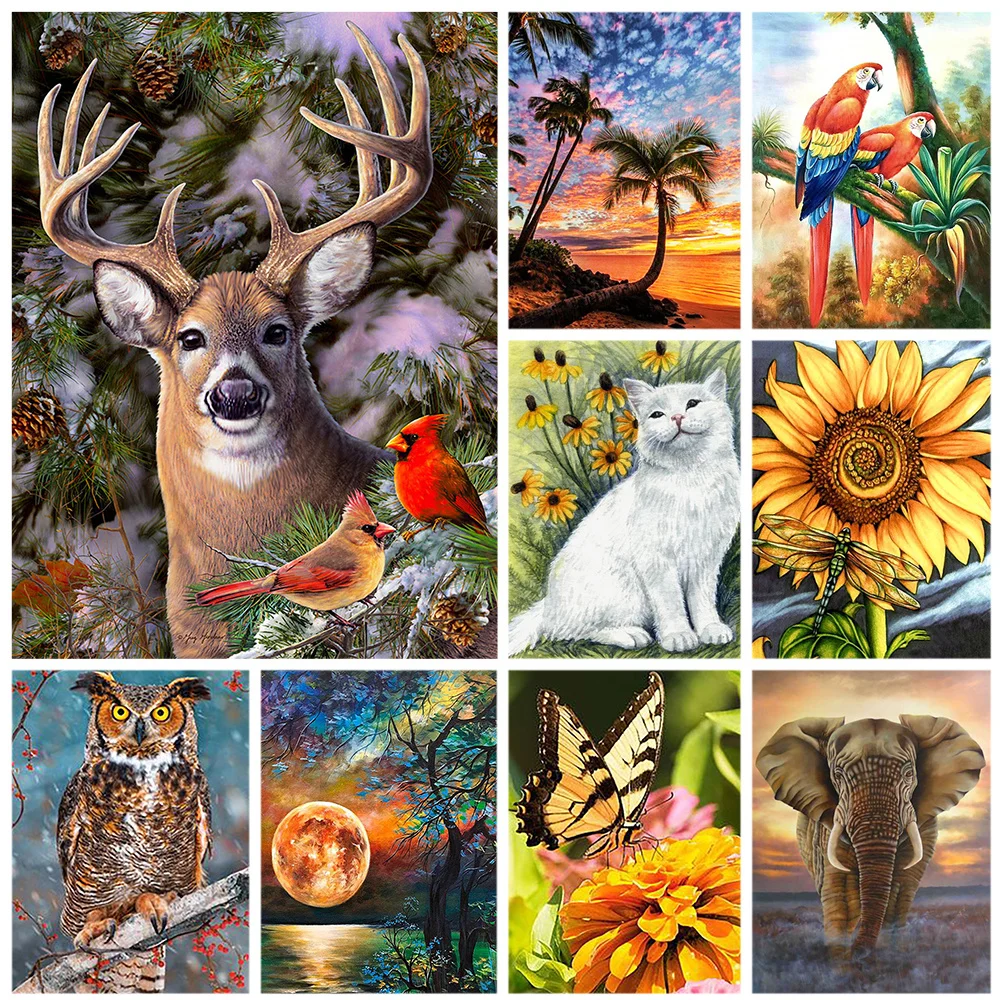 

5D DIY Diamond Painting Landscape Full Round Drill Mosaic Diamond Embroidery Animal Deer Owl Picture Rhinestone Home Decor Gift