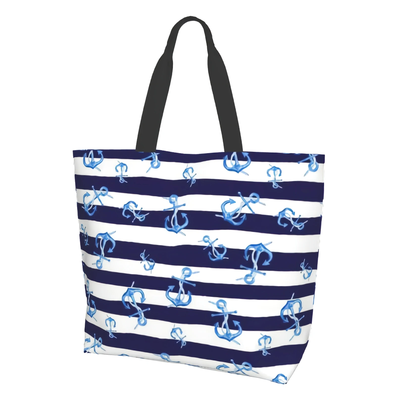 

Tote Bag Kitchen Reusable Grocery Bags Nautical Stripes Printed Shopping Bag for Outdoor