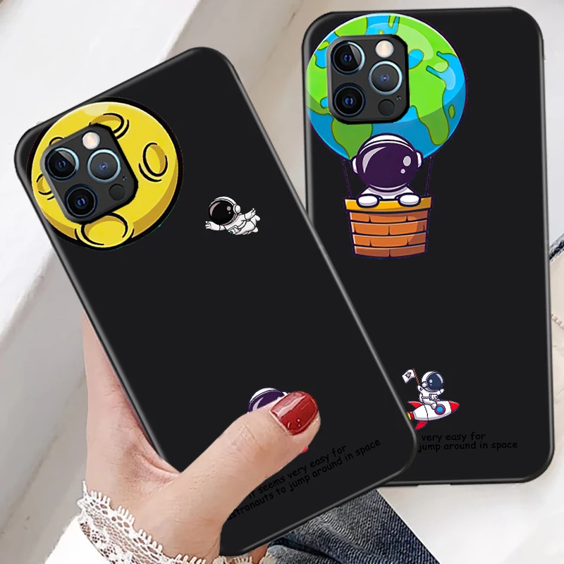 cartoon creative astronaut phone case for funda iphone 13 12 11 pro max mini x xr xs max se 2020 6 6s 7 8 plus celular back free global shipping