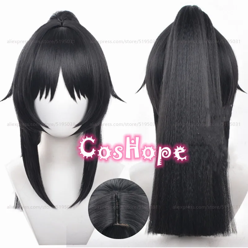 Парик для косплея Nekomiya Mana длинные волосы 50 см с хвостиком черный парик косплей