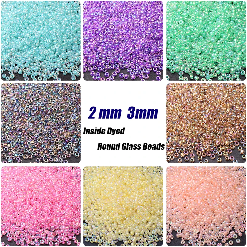 

2mm 3mm Transparent Inside Dyed Glass Beads 8/0 11/0 Loose Spacer Seed Beads for Needlework Jewelry Making DIY Garments Sewing