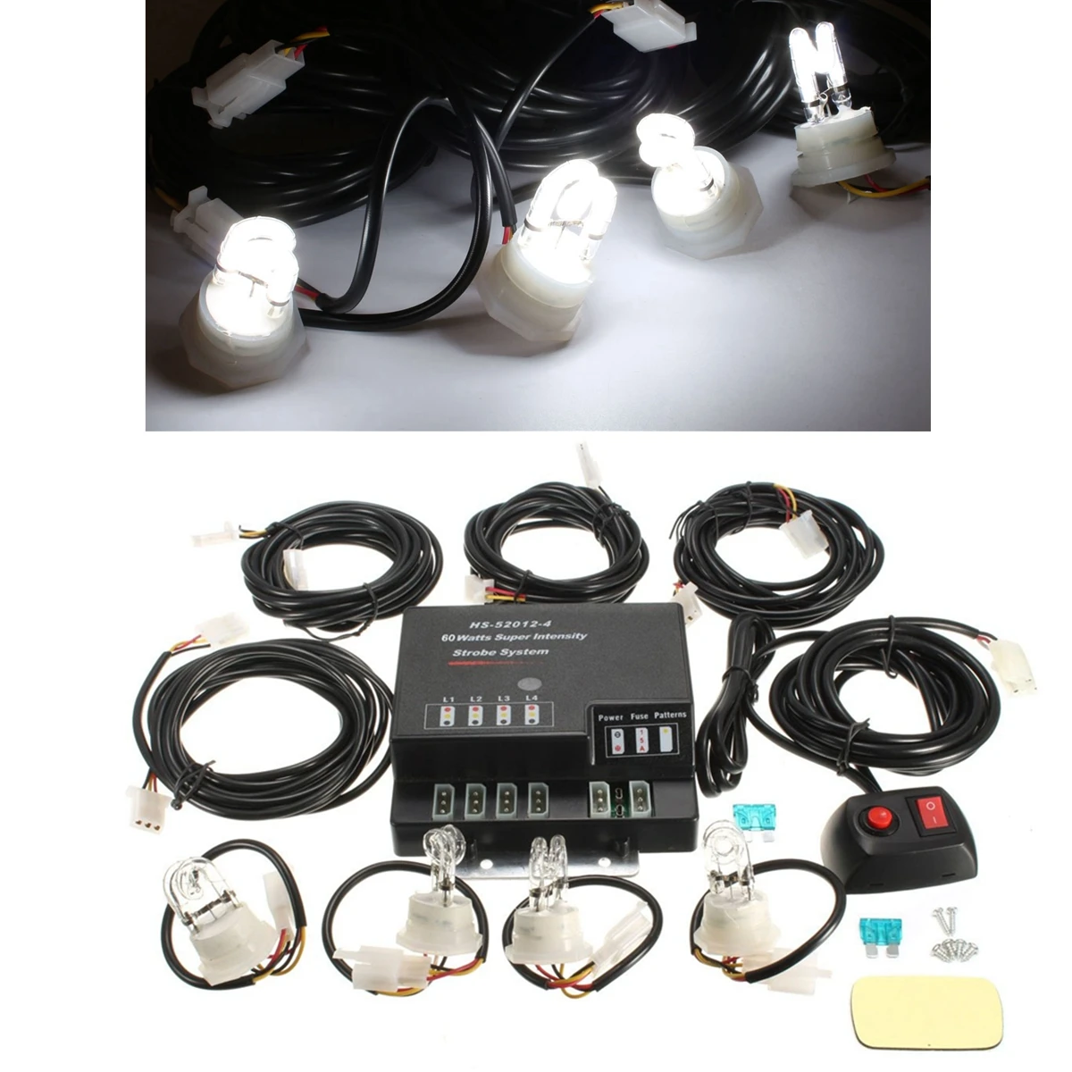 

12V HID Bulbs Hide Away Emergency Hazard Warning Flashing Strobe Light System Kit White Universal Car Vehicle