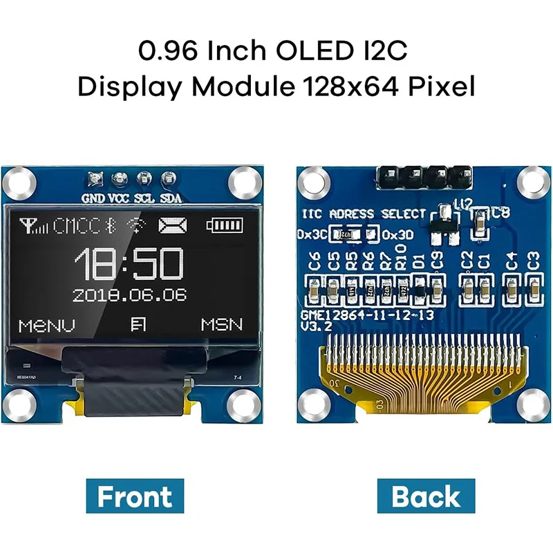 Фото Модуль OLED-дисплея 0,96 дюйма SSD1315 I2C IIC SPI Serial 128X64 LCD 4-контактный желтый синий белый синий для Arduino (контактные разъемы паяные) №2