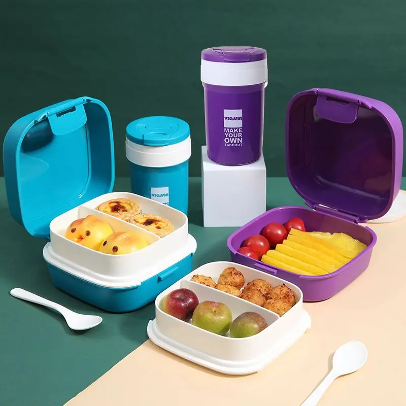 1000ml Plastic Lunch Box With 500ml Water Bottle Set Bento Box For Kids Adults 2-layer Leakproof On-the-Go Meal Utensil Set