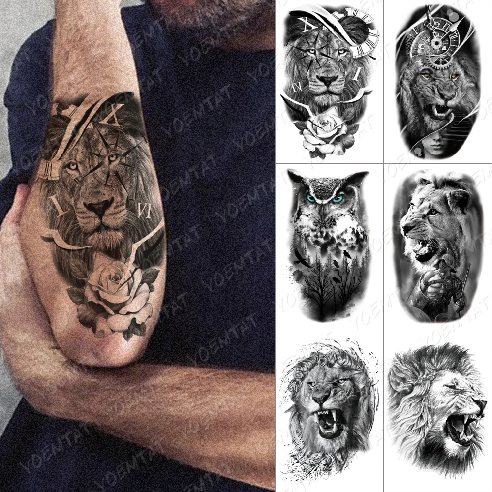 

Lion Waterproof Temporary Tattoos Sticker Owl Rose Flower Table Flash Animal Transfer Tatoo Body Art Fake Tattoo For Men Women