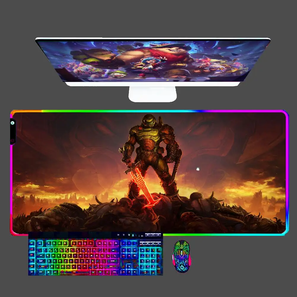 

Doom RGB Kawaii Large Mouse Pad Anime Gabinete Laptop Computer LED Desk Mat Keyboard Gaming Accessories Mousepad for CS GO LOL