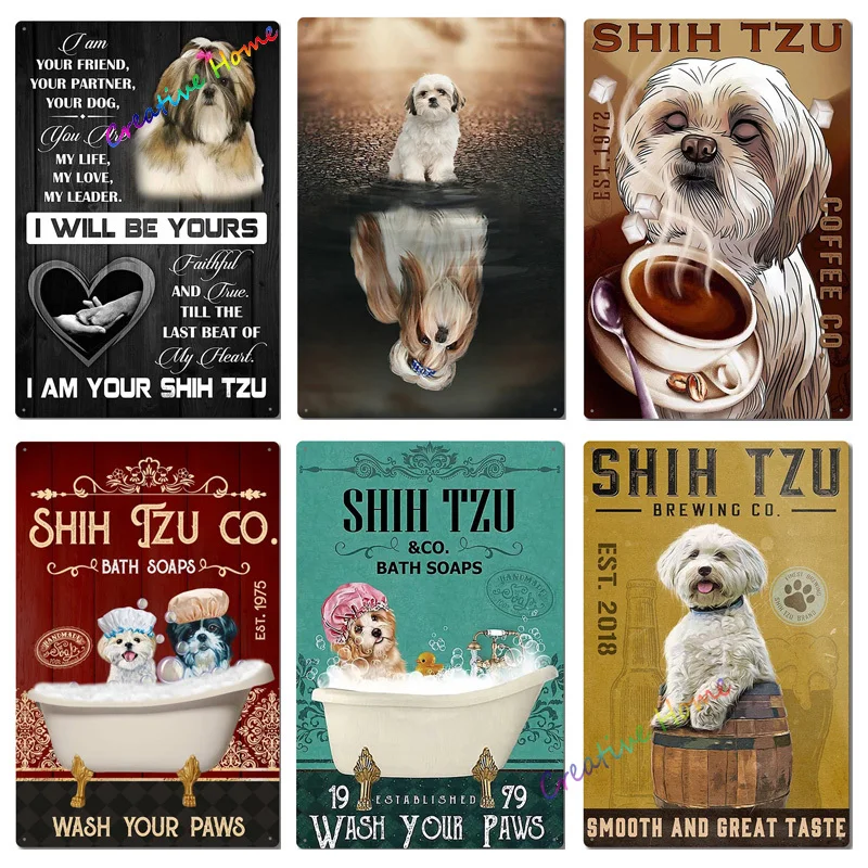 

Dog Metal Tin Sign Shih Tzu Co. Bath Soap Wash Your Paws Printed Poster Bathroom Toilet Living Room Home Art Wall Decor 8X12inch