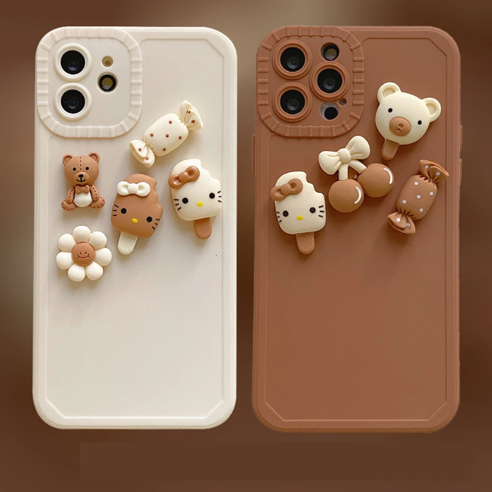 

Hello Kitty Candy Bear 3D Doll For Girls Phone Cases For IPhone 13 12 11 Pro Max XR XS MAX 8 X 7 SE 2020 Shockproof Soft Cover
