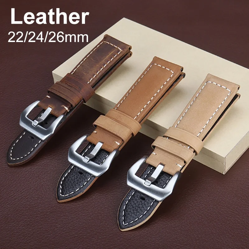 Ремешок для часов из натуральной кожи 22 мм 24 26 Panerai матовый браслет воловьей