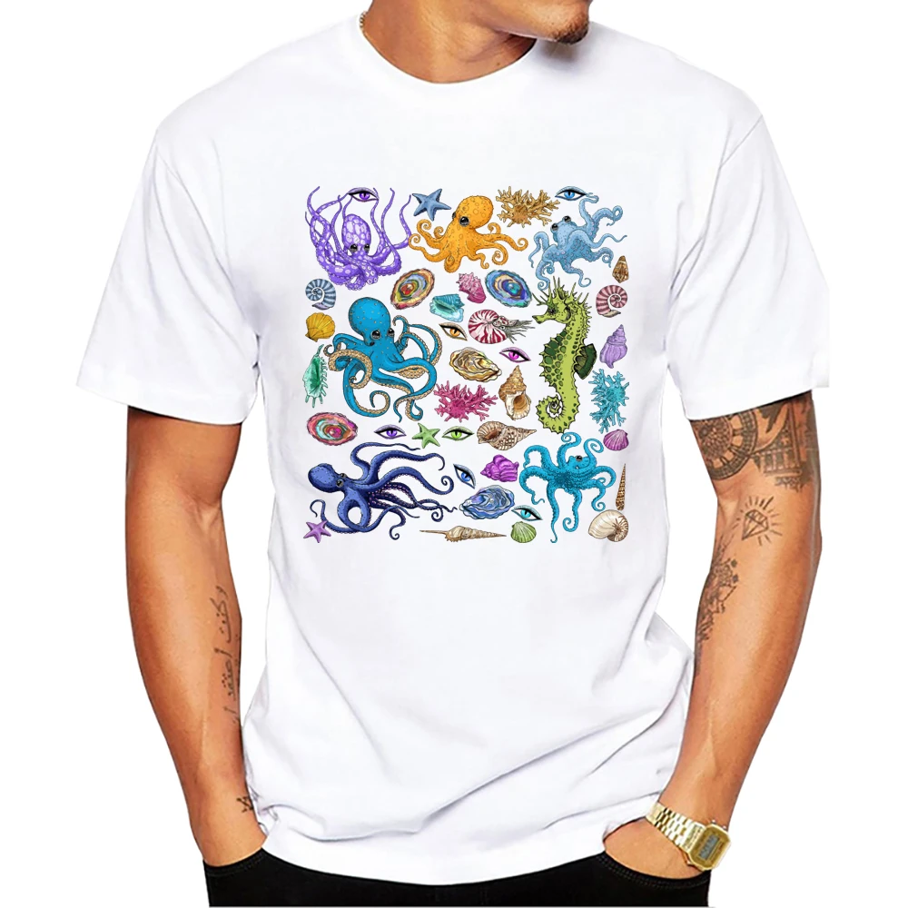 Teehub neuen Stil Meeres tier Männer T-Shirt Octopus Strand Muschel gedruckt T-Shirts Kurzarm T-Shirts Harajuku T-Shirt – Detail 4