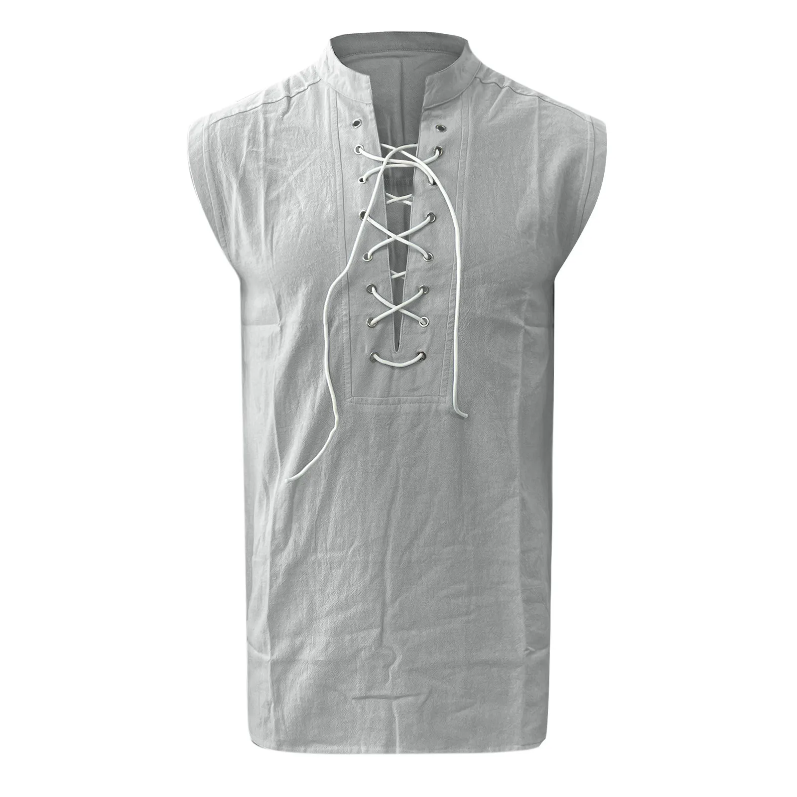 

Mens Fashion Casual Solid Color Cotton And Linen Lace Collar Sleeveless Shirt Vest Sleeveless Mens Big And Tall White T Shirts