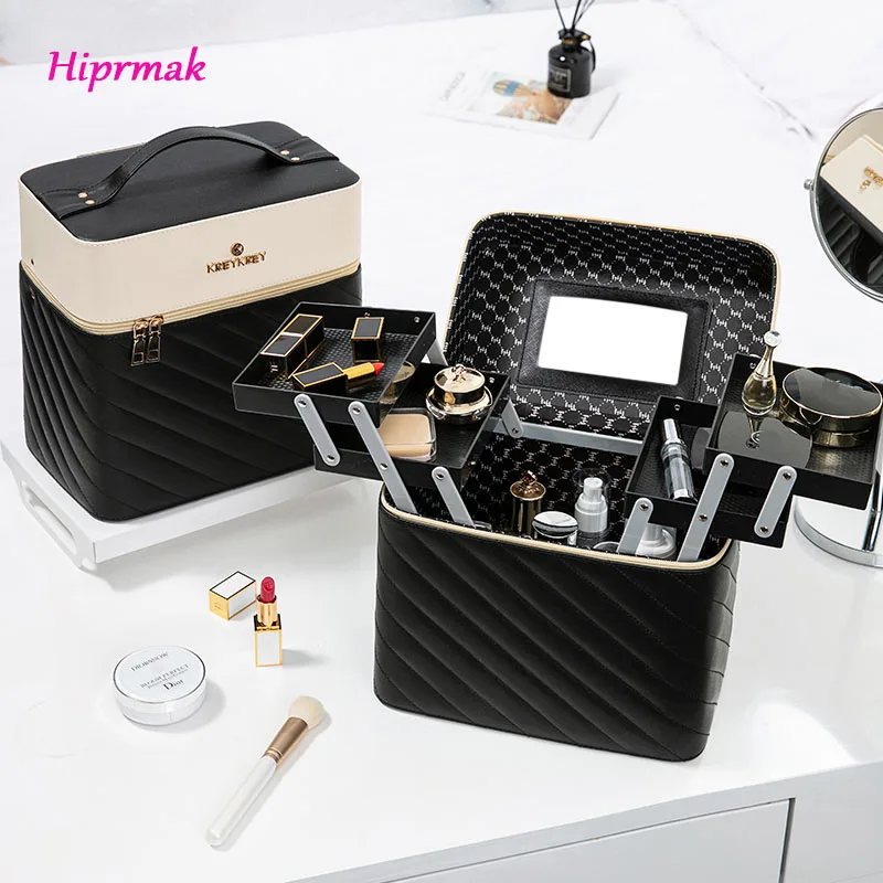 

Makeup Bag Fashion Toiletry Cosmetic Storage Box Portable Travel Make Up Suitcase Multilayer Clapboard Cosmetic Organizer