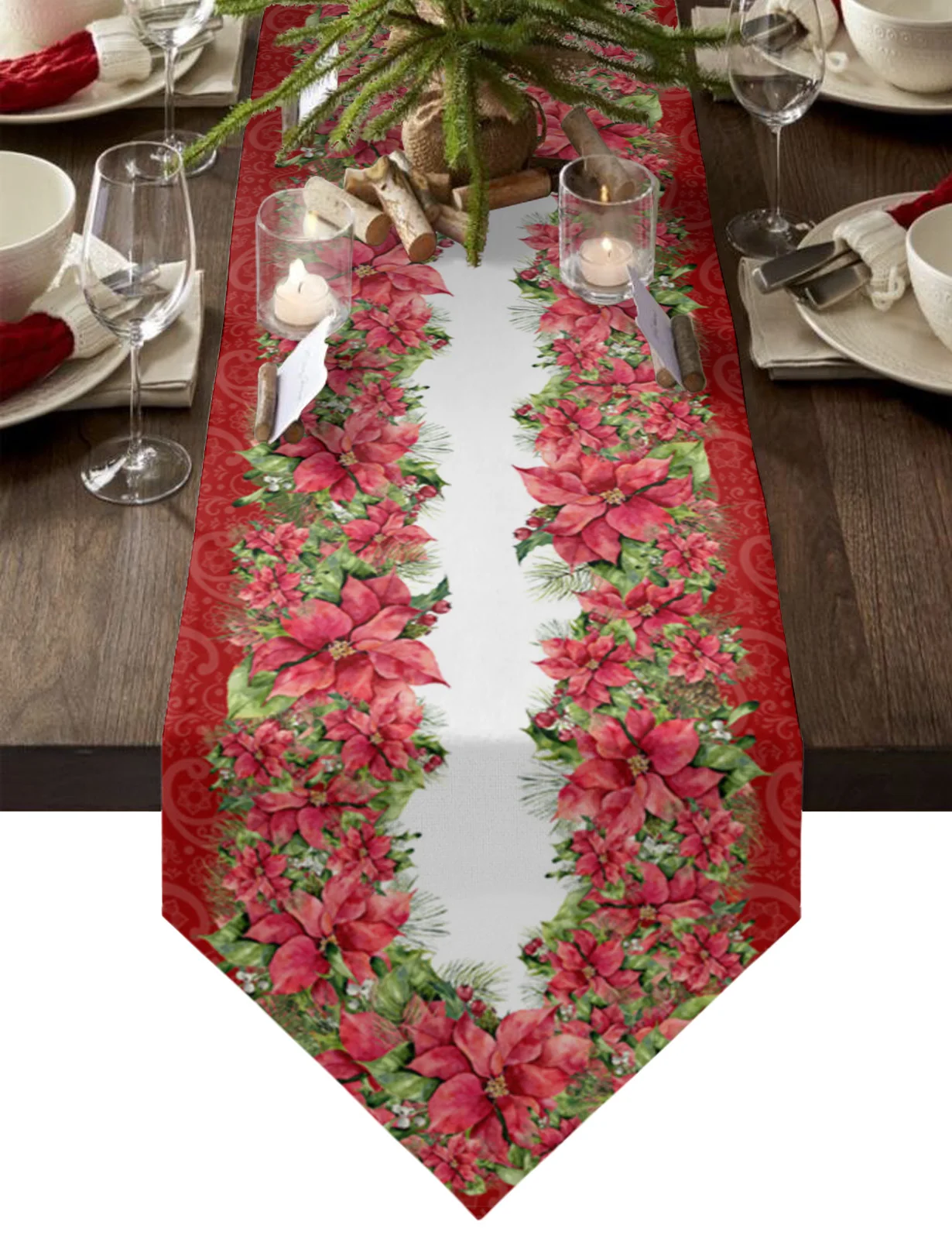 

Christmas Poinsettia Flower Table Runners Christmas Table Decoration Tablecloth Home Wedding Holiday Restaurant Table Cover